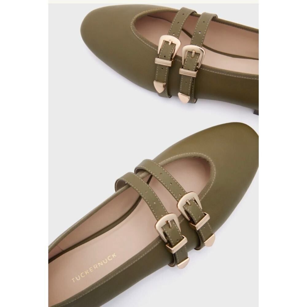 NWOB Tuckernuck Olive Leather Buckle Nina Flats Women’s Sz. 9.5